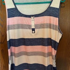 SHEIN Pink and Blue Sleeveless Buttoned Tank Top